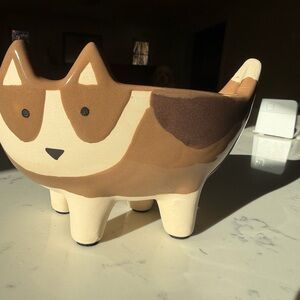 Cute Brown and Beige Ceramic Cat Planter